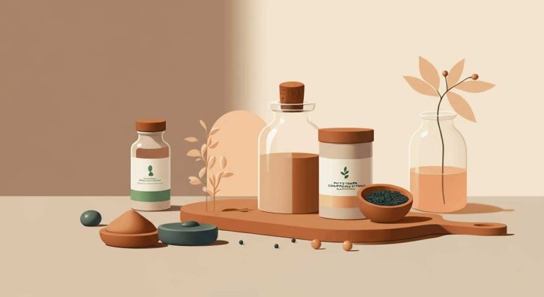 =Herbes médicinales et compléments alimentaires en flacons, représentant le guide de la phytothérapie.