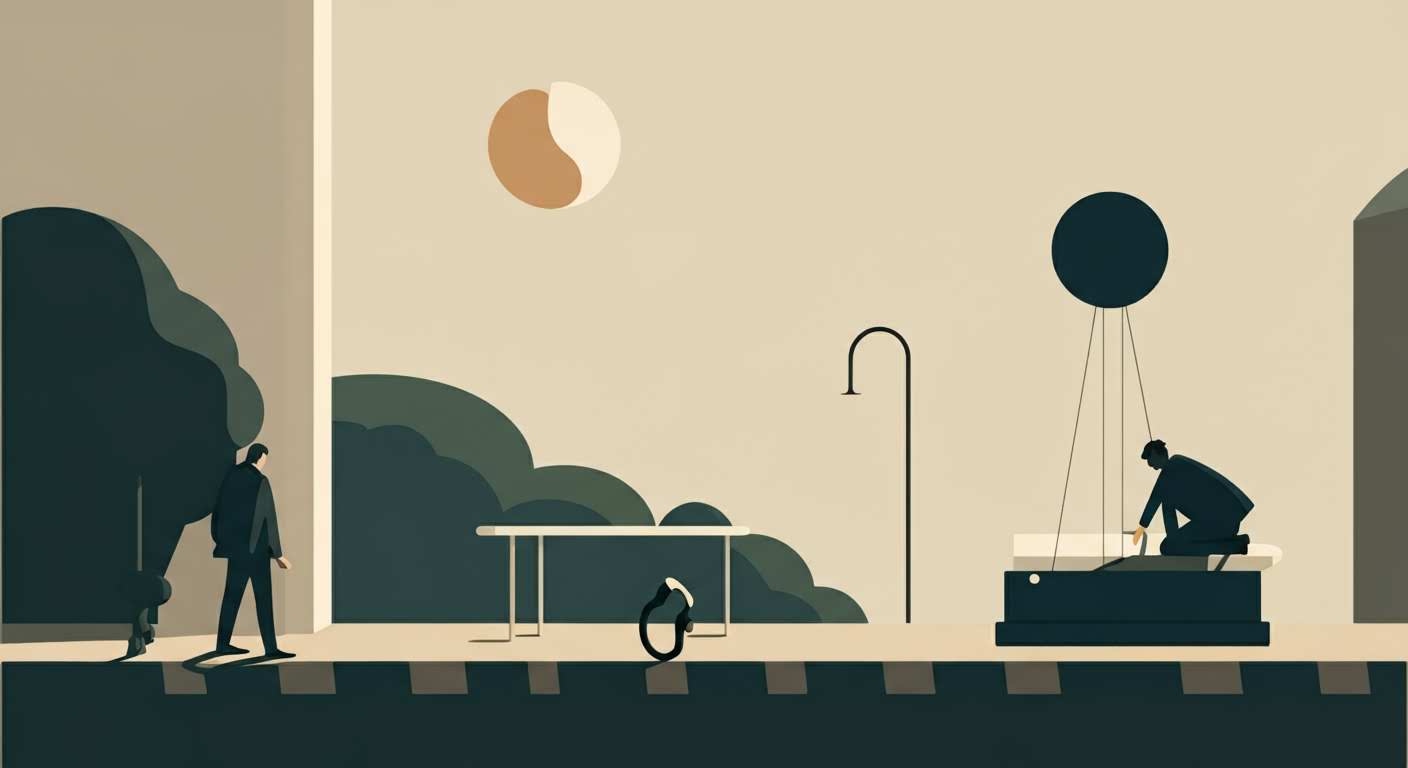 =Métaphore visuelle du ballonnement : un ballon légèrement gonflé dans une pièce calme.