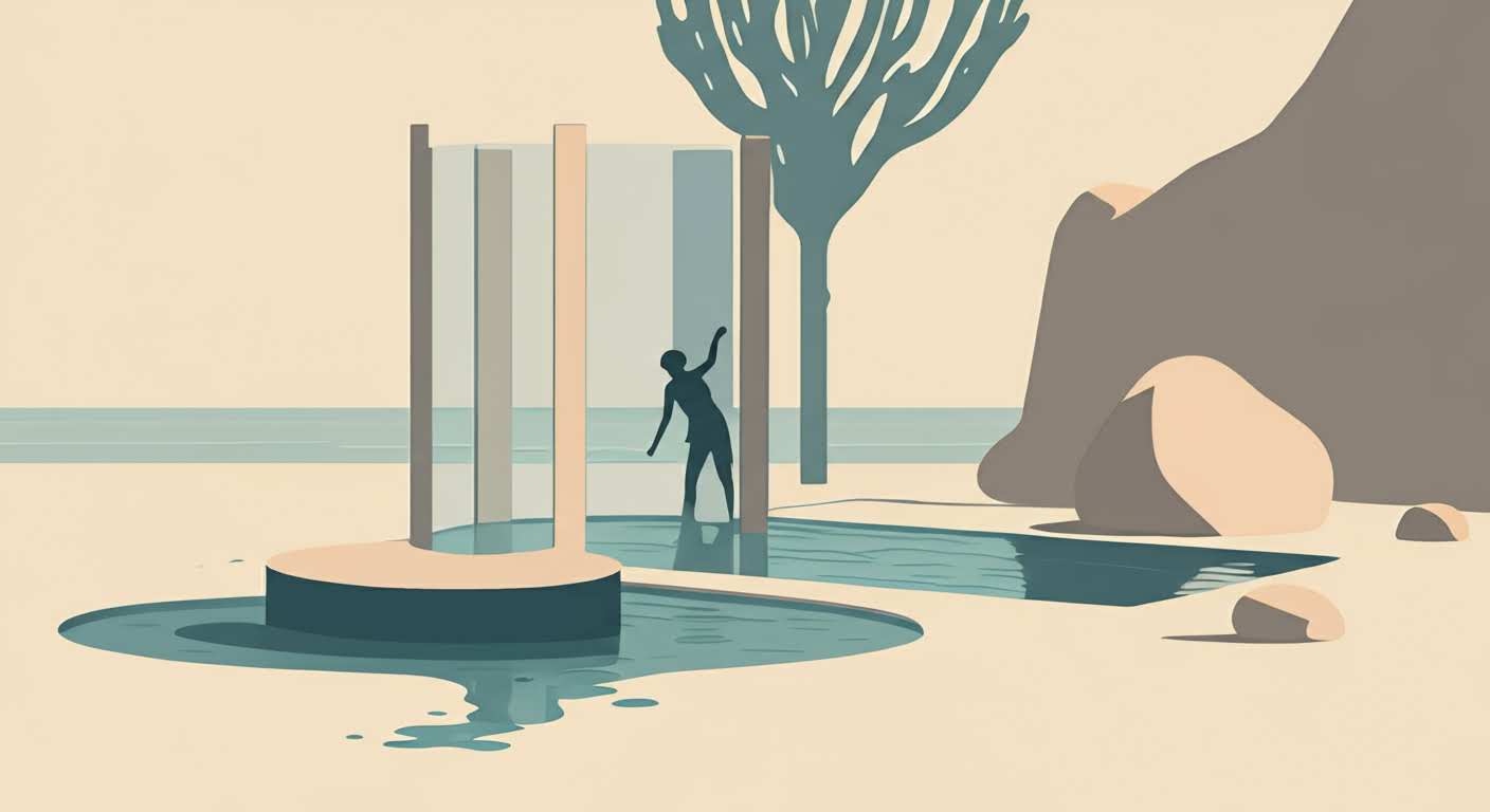 Silhouette humaine floue derrière une vitre avec des gouttes, illustrant la rétention d'eau.