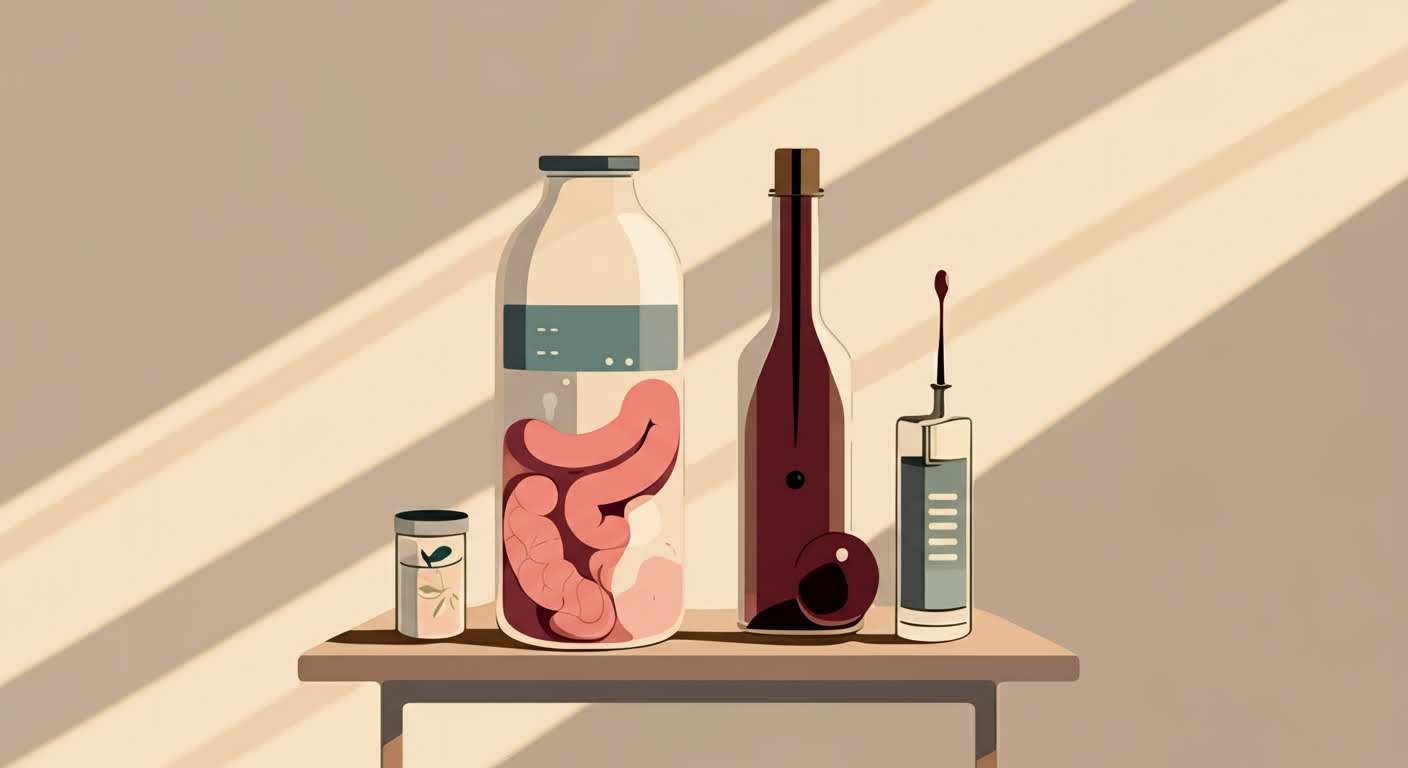 Une balance légèrement penchée avec une pomme, symbolisant le déséquilibre hormonal de l'appétit.