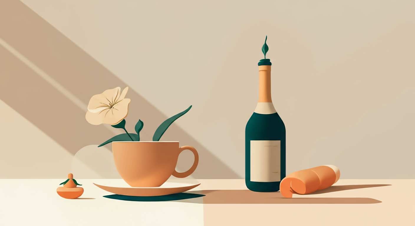 Métaphore visuelle d'une détox après les fêtes, entre excès et retour à l'équilibre.