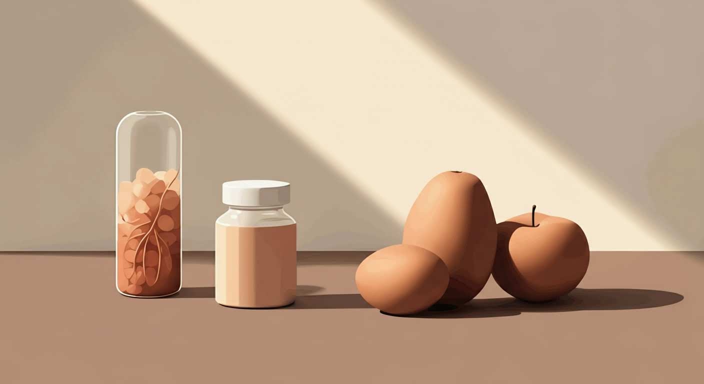 Composition liant digestion, déséquilibre hormonal et fatigue avec fenouil, pierres en déséquilibre et une feuille.