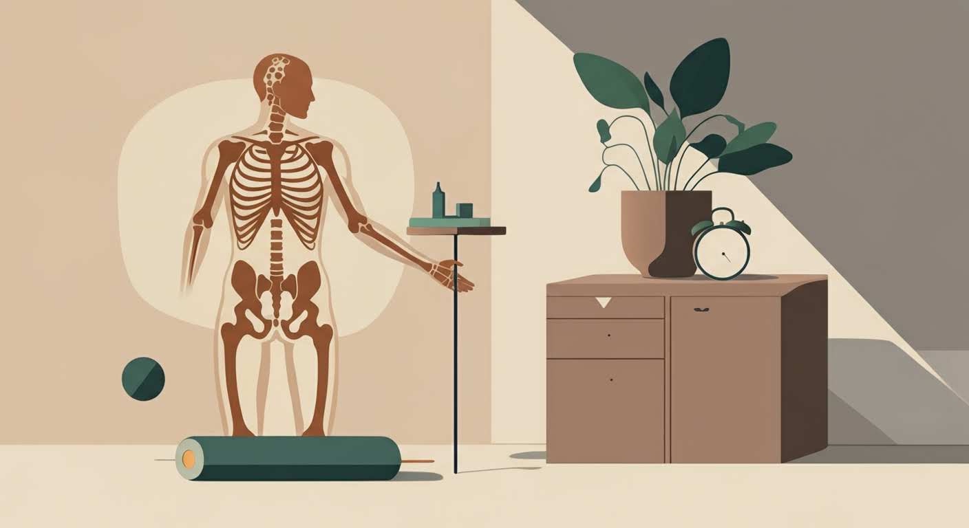 Métaphore visuelle du poids sur les articulations, montrant une pile de pierres avec une fissure à la base.