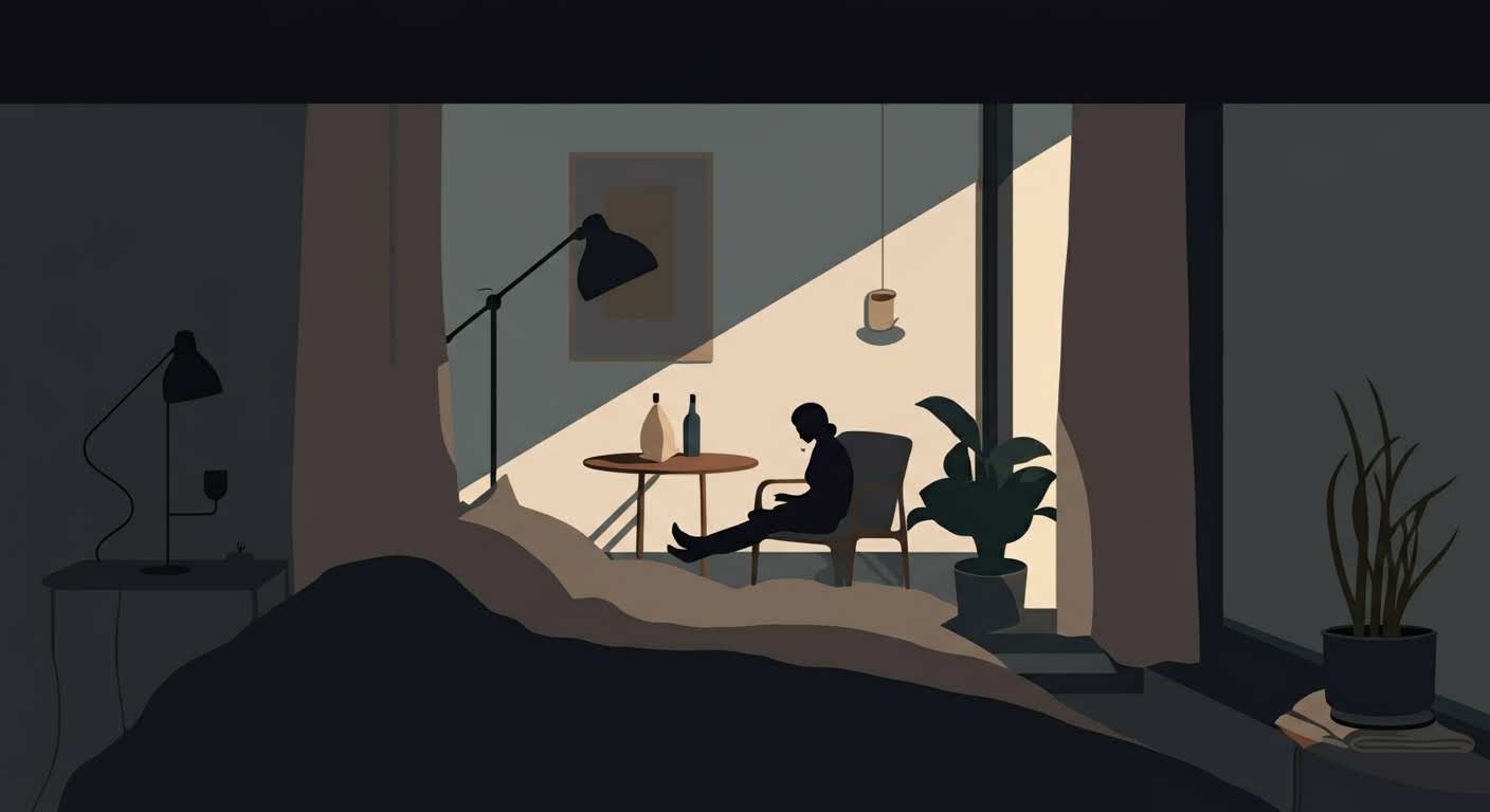 Routine du soir saine avec un verre d'eau et un livre sur une table de chevet au crépuscule.