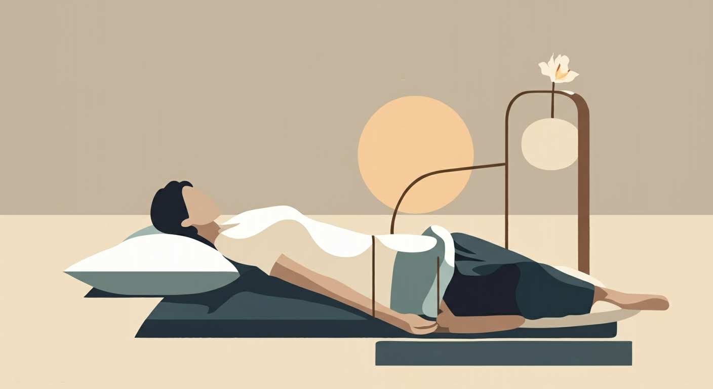 Cercle vicieux sommeil, stress, poids, symbolisé par un oreiller, une corde emmêlée et un mètre-ruban.