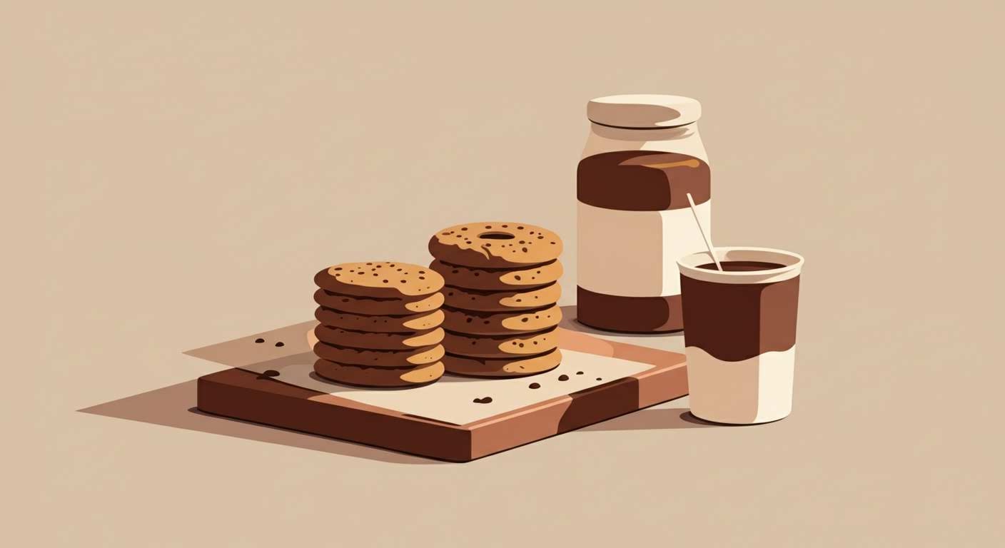 Une barre protéinée et un biscuit classique posés côte à côte, symbolisant le choix pour une collation.