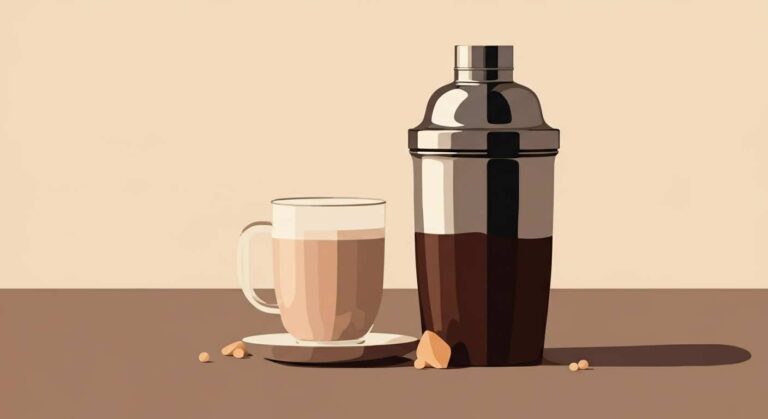 Un shaker protéiné gourmand dans un verre, servi en collation saine et équilibrée pour la minceur et la santé.