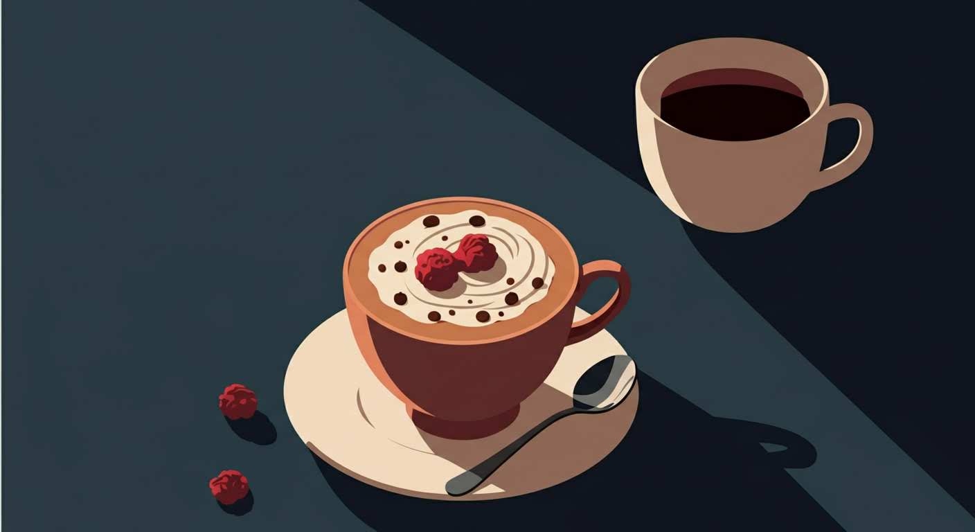 Un dessert sucré posé à côté d'une assiette de repas vide, illustrant l'envie de sucre après le repas.