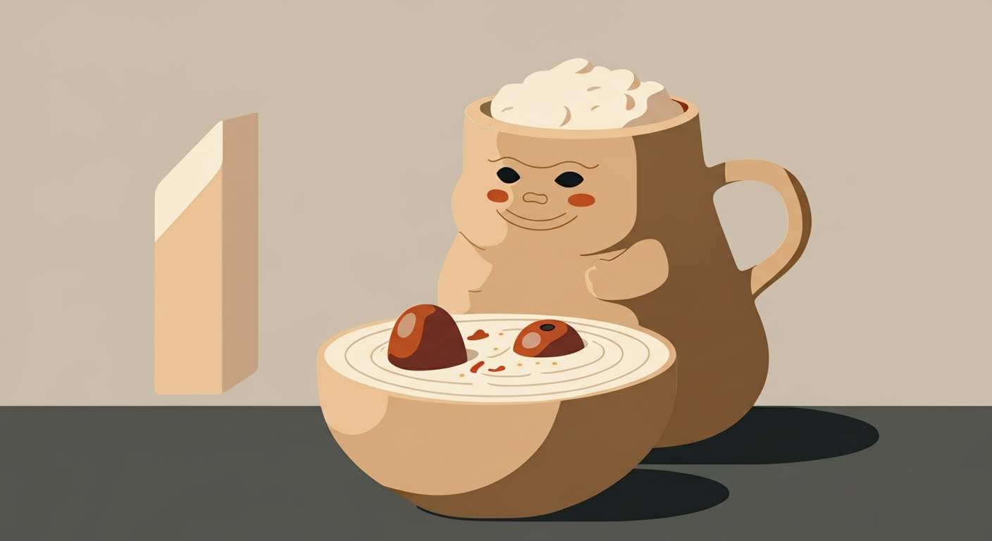 Racine de konjac entière à côté d'un bol de nouilles shirataki, illustrant le thème du konjac et de la satiété.